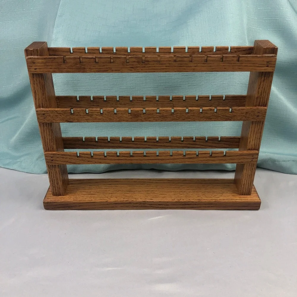 Handmade Solid Oak Wood 3 Tier Earring Holder Organizer Display Stand Brown